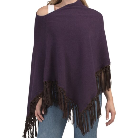 TESMA Viola Made In Italy Cashmere And Wool Blend Poncho With Suede Fringe - Picture 4 of 4